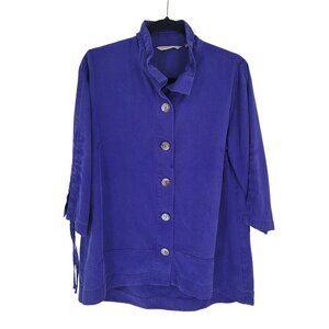 Soft surroundings Medium petite purple button up ruched tie 3 qtr sleeves 3AV16